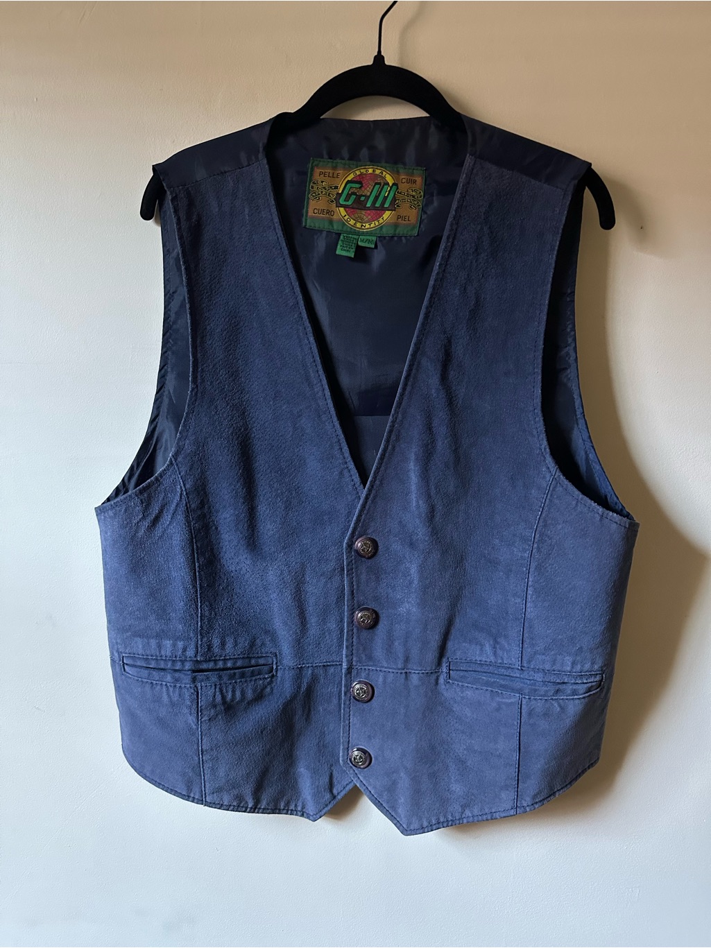 Menâs Vintage Blue Suede Leather Vest Oklahoma Buttons Western Wedding